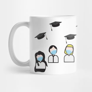 Class of 2020 Graduation - Characters with Face Masks Looking at Flying Graduation Caps Mug